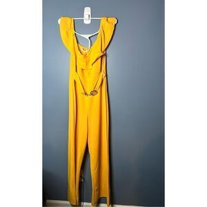 J for Justify Jumpsuit Off the Shoulder Belted Mustard Yellow Size XL